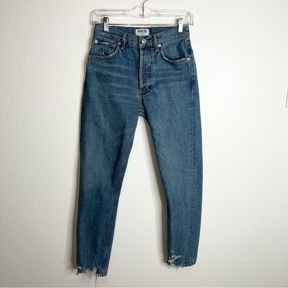Agolde Jeans Women Size 25 Feel Good Straight Medium Wash Tapered Distressed B22 - Picture 1 of 12